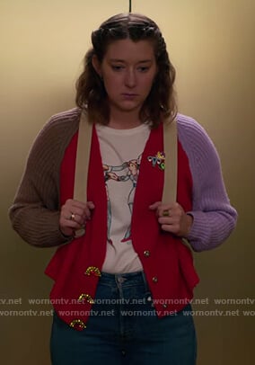 Nonnie's colorblock cardigan and print tee on Insatiable