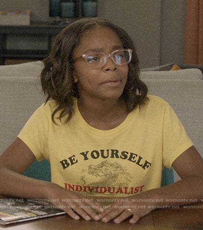 Diane's yellow BE YOURSELF tee on Black-ish