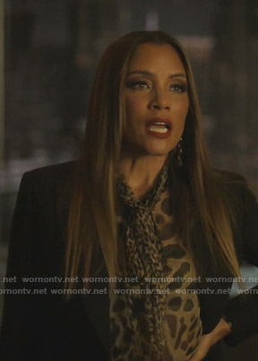 Dominique's leopard print tie neck blouse on Dynasty