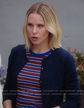 Eleanor's red and blue striped top on The Good Place