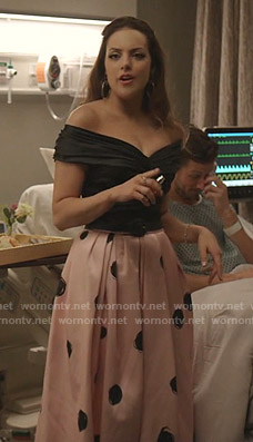 Fallon's black top and pink polka dot skirt on Dynasty