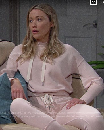 Flo's pink hoodie and lace-up sweatpants on The Bold and the Beautiful