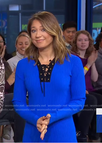 Ginger's blue ribbed lace-up dress on Good Morning America