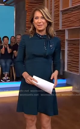 Ginger's green tie neck dress on Good Morning America