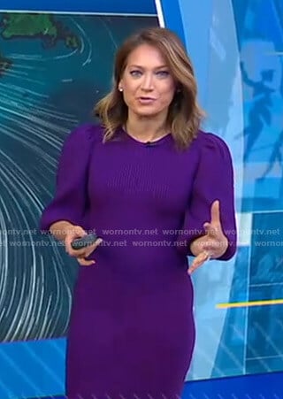 Ginger's purple puff sleeve knitted dress on Good Morning America