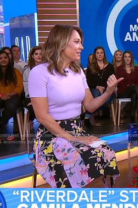 Ginger's lilac ribbed top and floral skirt on Good Morning America