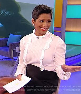 Tamron's ruffle button shoulder dress on Tamron Hall Show