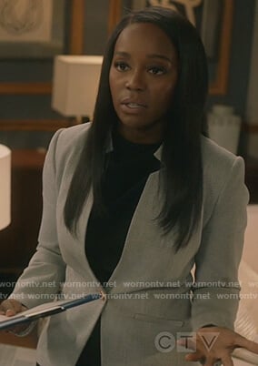 Michaela's gray textured blazer on How to Get Away with Murder