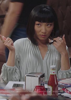 Mei's pleated silk top on Sunnyside