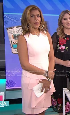 Hoda's pink ruffle front dress on Today
