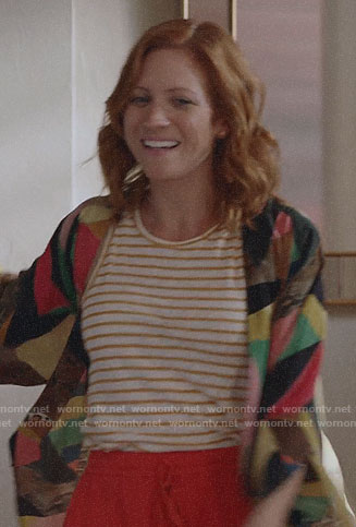 Julia's yellow striped tank top on Almost Family