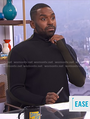 Justin's black and khaki colorblock ribbed sweater on E! News Daily Pop