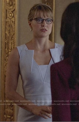 Kara's light blue folded neckline dress on Supergirl