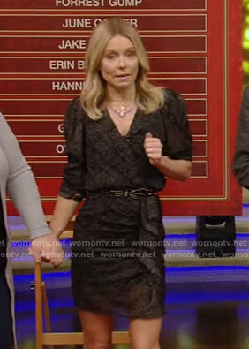 Kelly's black dotted ruffled mini dress on Live with Kelly and Ryan