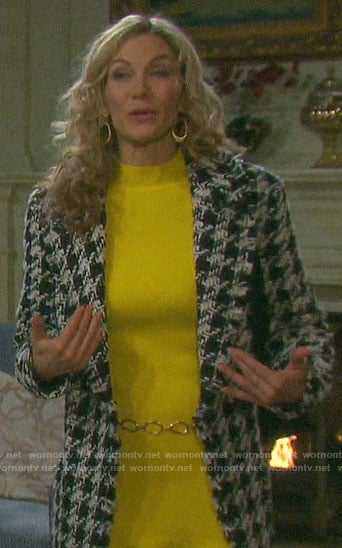 Kristen's houndstooth coat and yellow dress on Days of our Lives