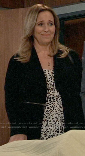 Laura's white leopard print top on General Hospital