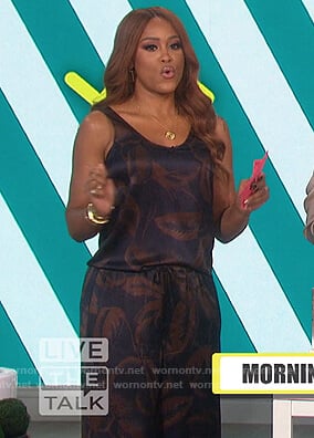 Eve's satin palm leaf print top and pants on The Talk