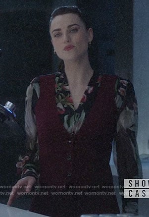 Lena's black floral blouse on Supergirl