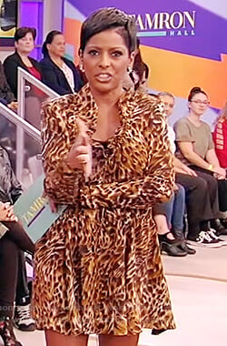 Tamron's leopard silk mini dress on Tamron Hall Show