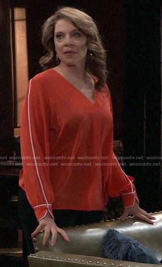 Liesl's red v-neck top with white piping on General Hospital