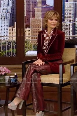 Lisa Rinna's burgundy polka dot blouse on Live with Kelly and Ryan