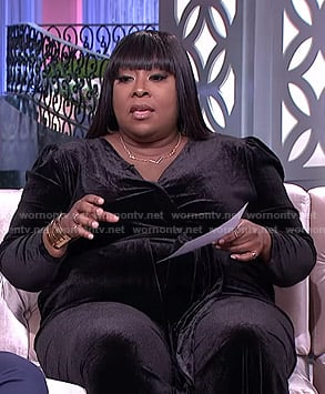 Loni's black velvet jumpsuit on The Real