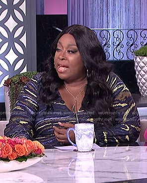 Loni's navy striped wrap dress on The Real