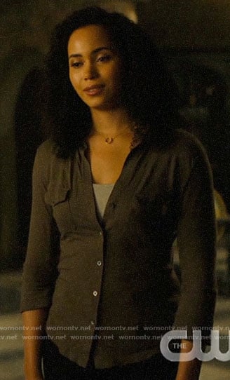Macy's dark green button down shirt on Charmed