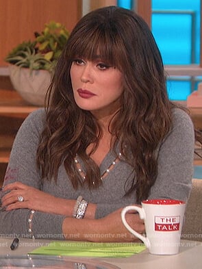 Marie's gray pearl embellished sweater on The Talk