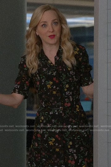 Marissa's black floral shirtdress on Bull