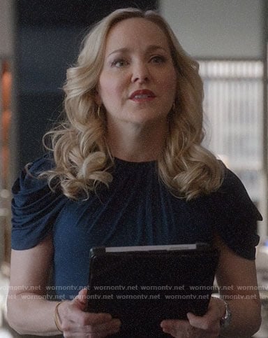 Marissa's blue draped front dress on Bull