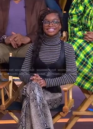 Marsai Martin's striped turtleneck sweater and snakeskin pants on Good Morning America