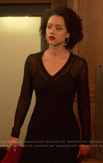 Maya's sheer black v-neck dress on Four Weddings and a Funeral