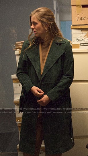 McAfee's green suede coat on The Politician