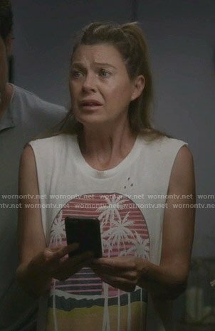 Meredith's white Tulum print tank top on Greys Anatomy