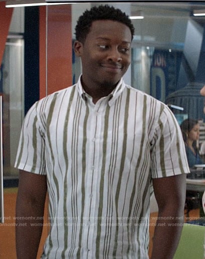 Miles's green striped shirt on God Friended Me