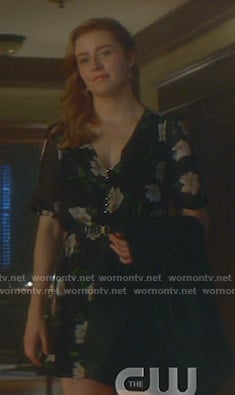 Nancy's black floral v-neck dress on Nancy Drew