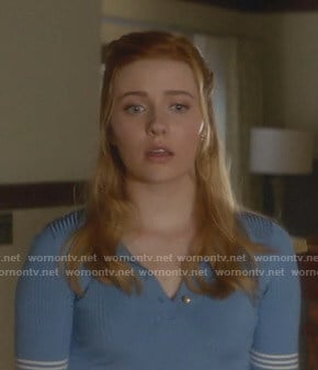 Nancy's blue striped polo top on Nancy Drew