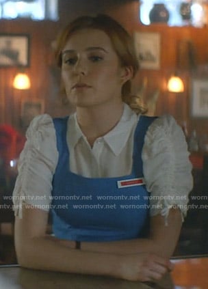 Nancy's white ruched sleeve blouse on Nancy Drew