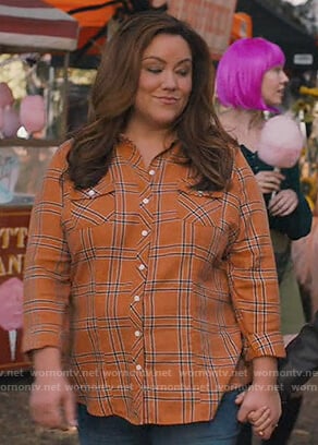 Katie's orange plaid shirt on American Housewife