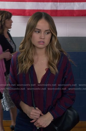 Patty's burgundy striped blouse on Insatiable