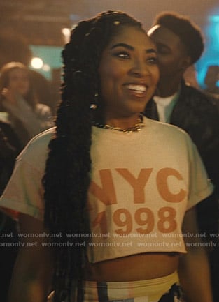 Peri's pink NYC 1998 print tee on Light as a Feather