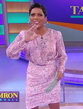 Tamron's pink ruched mini dress on Tamron Hall Show