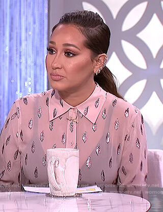 Adrienne's pink metallic leaves blouse on The Real