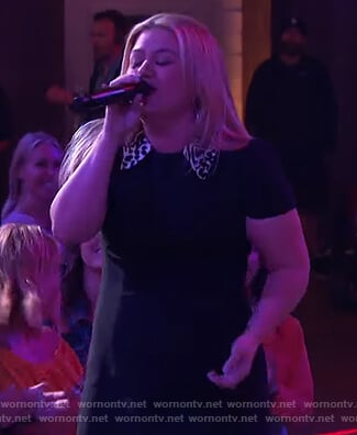Kelly's black leopard collar mini dress on The Kelly Clarkson Show