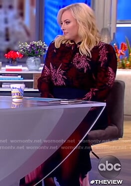 Meghan's red floral blouse and pleated skirt on The View