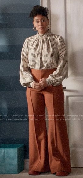 Rainbow's checked mock neck blouse and wide leg pants on Black-ish