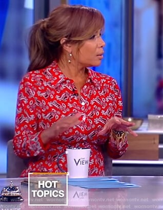 Sunny's red paisley shirtdress on The View