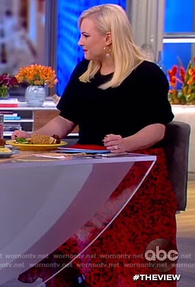 Meghan's black puff sleeve top and red floral skirt on The View
