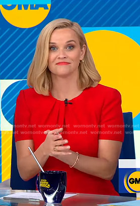 Reese Witherspoon's red pleated neck dress on Good Morning America